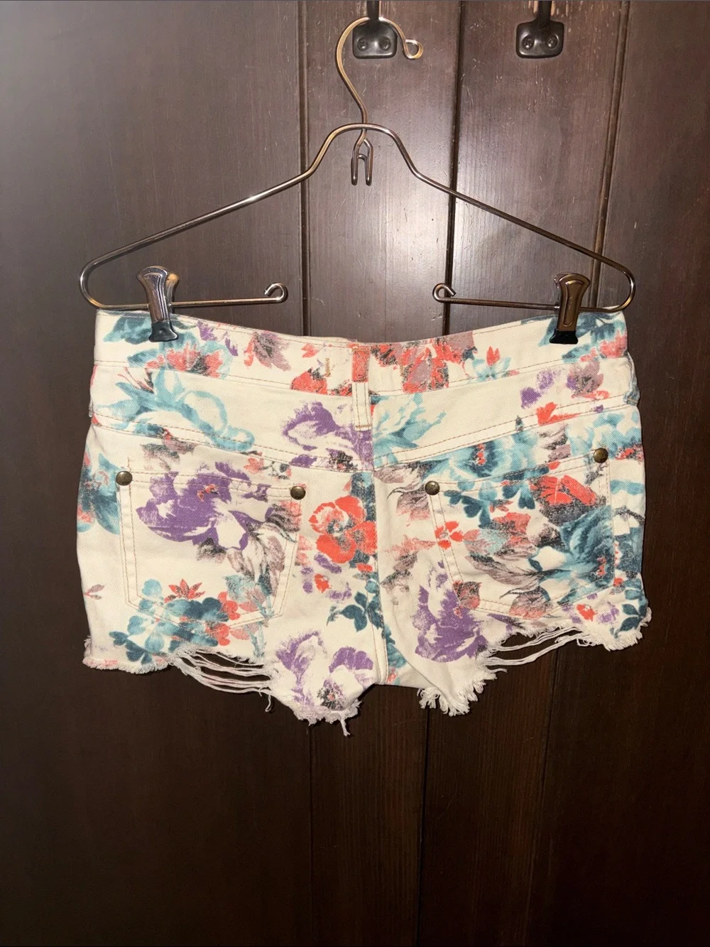 Free People Floral Print Denim Shorts 25